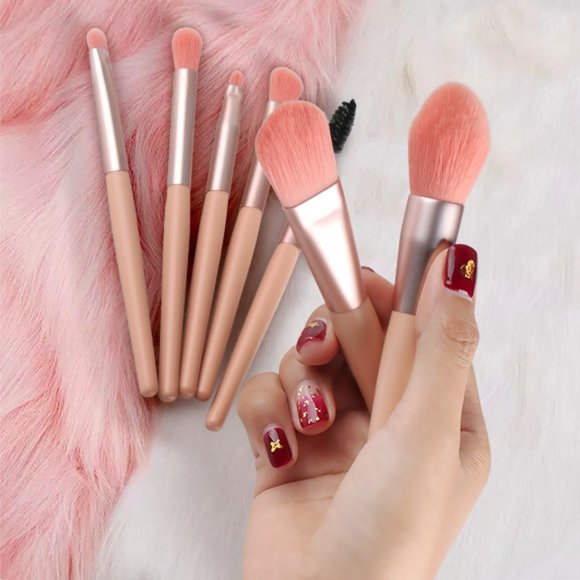 Makeup Brush Set of 8 Pcs Portable Pink - Picture 1 of 7